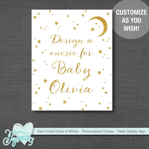 Gold Glitter And White Stars Personalized Design A Onesie Sign