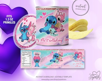 Lilo & Stitch Birthday Pringles Label Template, Lilo and Stitch Birthday Party Favor, Disney Birthday Potato Chips, Kids Birthday Party, 1L