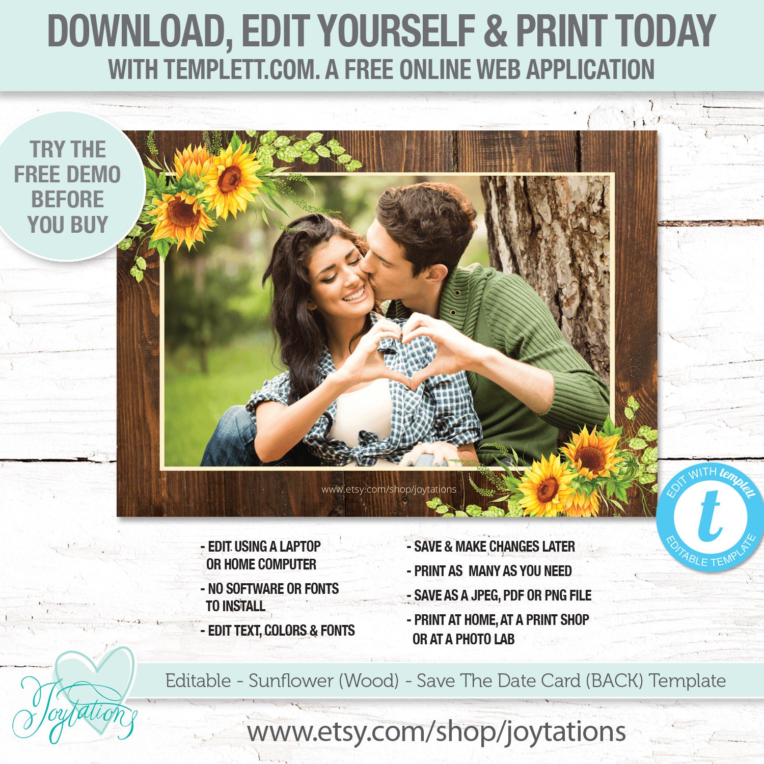 Editable Sunflower Save the Date Card and Postcard Templates | Etsy