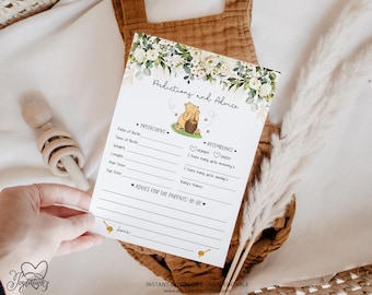 Winnie The Pooh Predictions For Baby Card, Winnie The Pooh Baby Shower Game Printable, Gender Neutral, Boy or Girl, Digital Download, 5W