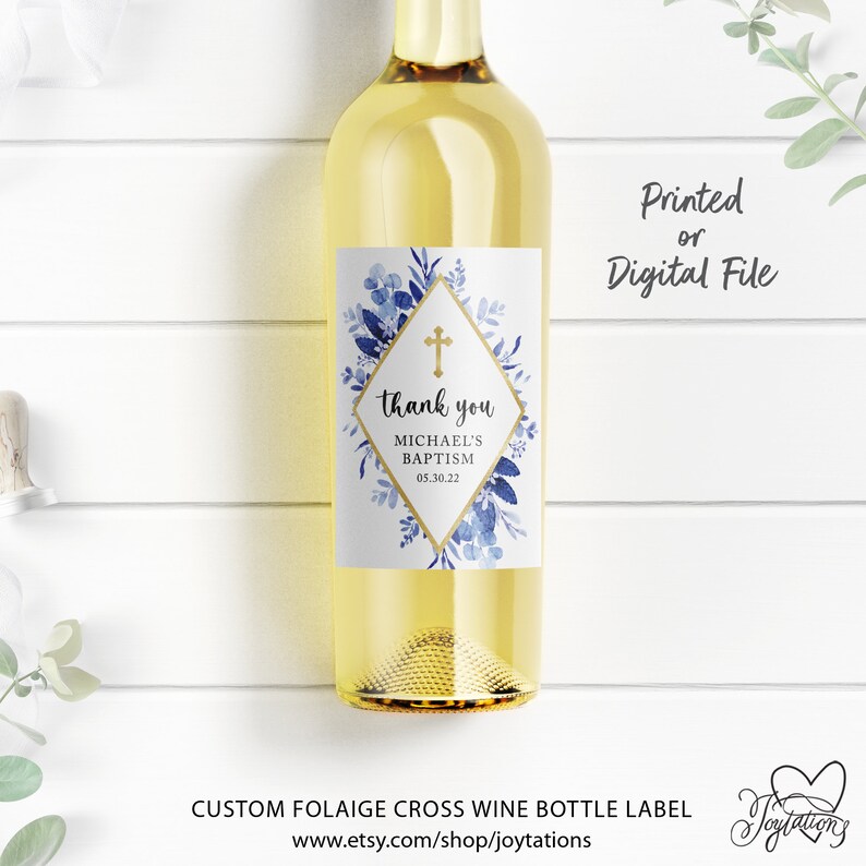 Foliage Baptism Wine Bottle Labels Christening Communion Etsy