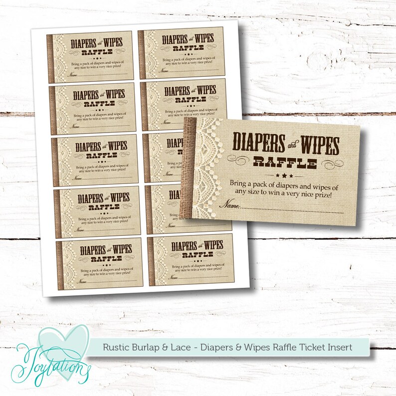 rustic burlap and lace diapers and wipes raffle ticket insert etsy