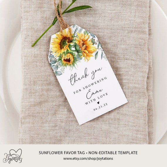 Sunflower Favor Tag Printed or Digital File, Bridal Shower Favor Tag, Baby Shower Favor Tag, Wedding Favor Tag, Flower Favor Tag, 3S Il_570xn