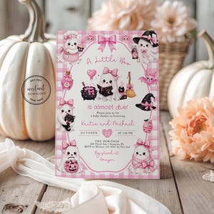 A Little Boo is Almost Due Pink Baby Shower Invite Template, Cute Pink Ghost Invitation For Girl, Baby Girl Halloween Invite Printable, 5H image 7