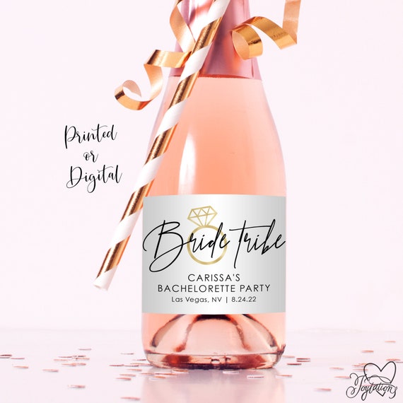 Bride Tribe Mini Champagne Bottle Label, Printed Or Digital File, Bachelorette Party Favors, Bachelorette Party Labels, Party Favors, 6P Il_570xn