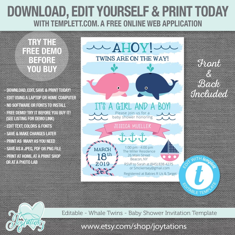 twin boy baby shower invitations free