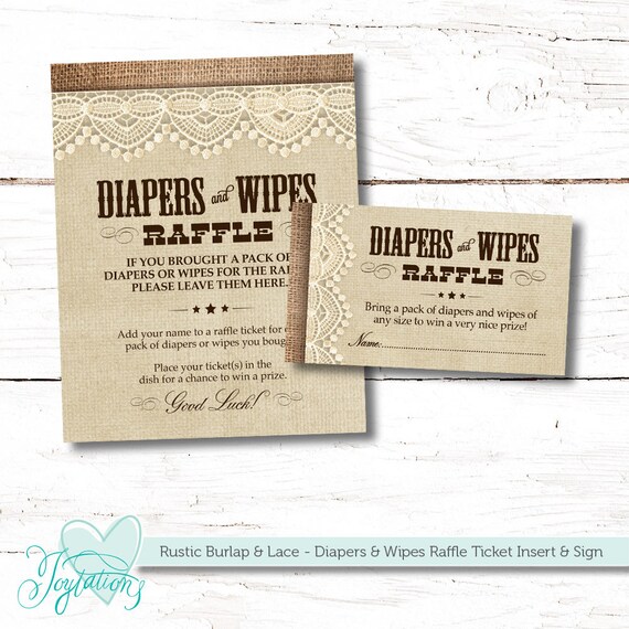 Rustic Burlap And Lace Diapers Wipes Raffle Ticket Insert Card Rustic Burlap And Lace Diapers Wipes Raffle Ticket Insert Card Sign Baby Shower Game Instant Printable Boy Girl 2f