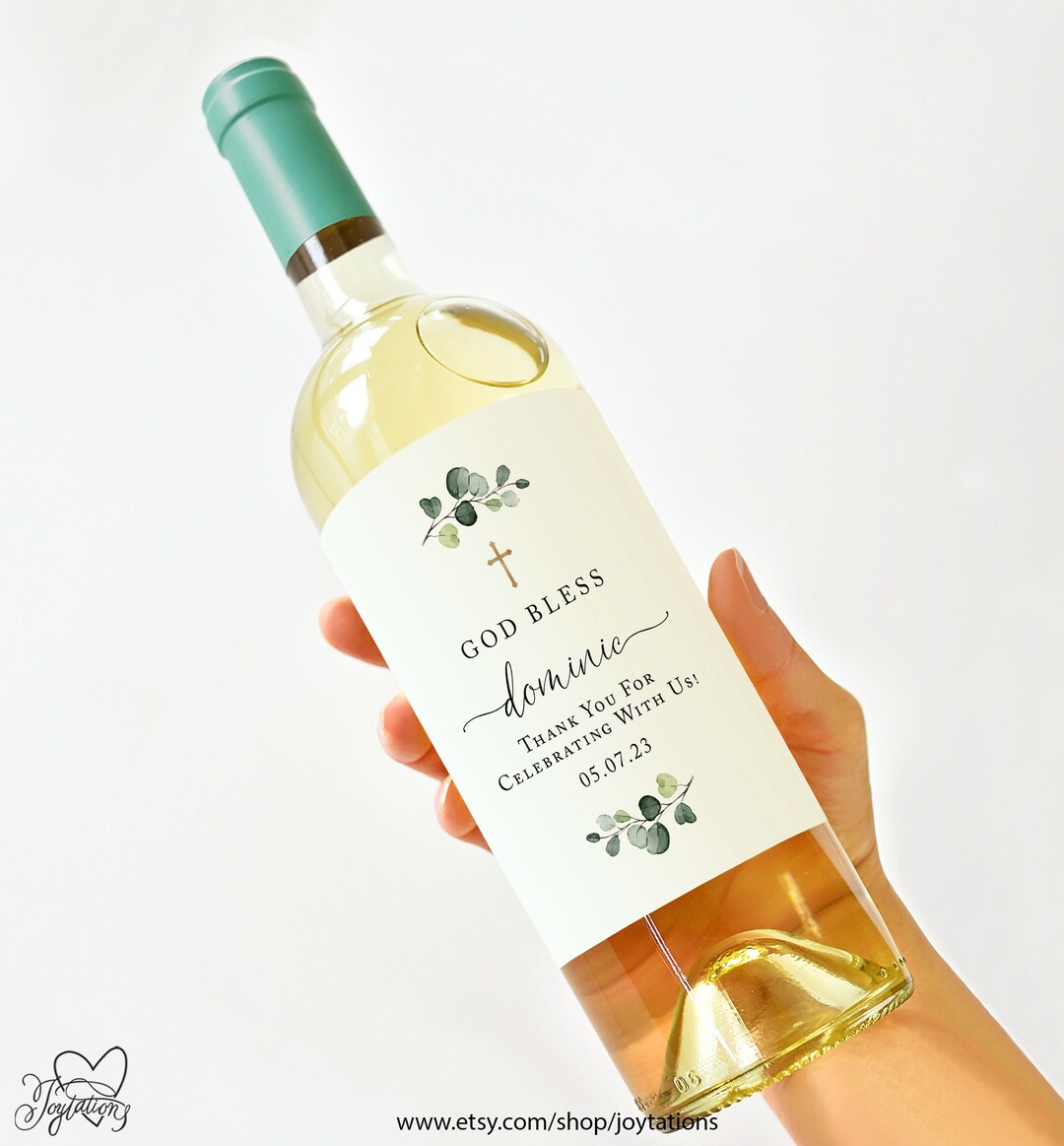 Greenery Baptism Wine Bottle Label Printed Mi Bautizo Etsy