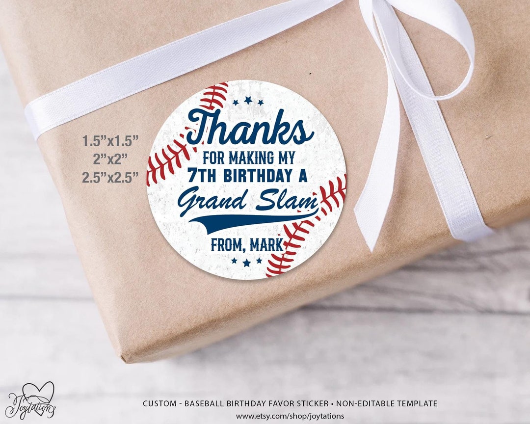 Baseball Birthday Favor Stickers Printed, Baseball Thank You Stickers ...