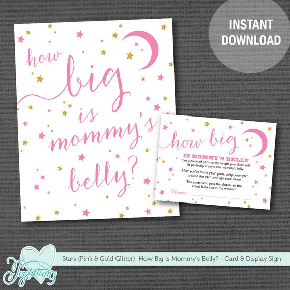 Pink And Gold Glitter Stars How Big Is Mommy S Belly Baby Shower