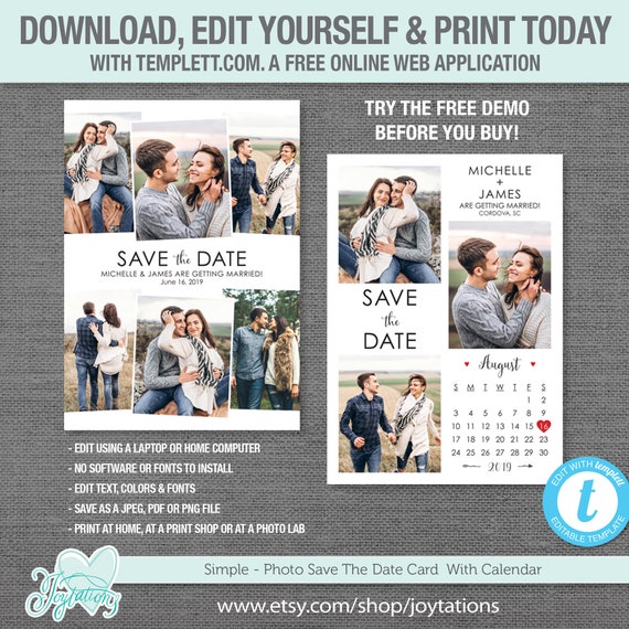 Editable Save The Date Card with Photos and Calendar Template, Instant Dowload, Save Our Date Card, Picture, Photos, Photograph, Wedding,10S Il_570xn