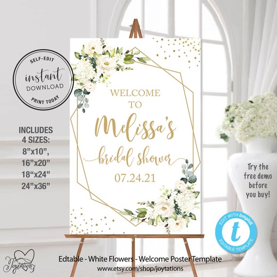 Gray Floral Bridal Shower Welcome Poster Bridal Shower Welcome Poster 24 x 36