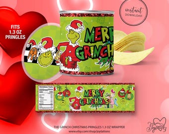 The Grinch Pringles Chip Can Label Digital File Instant Download, Can size 1.3oz, Grinch Christmas Party Treats, Grinchmas Pringles, 1G