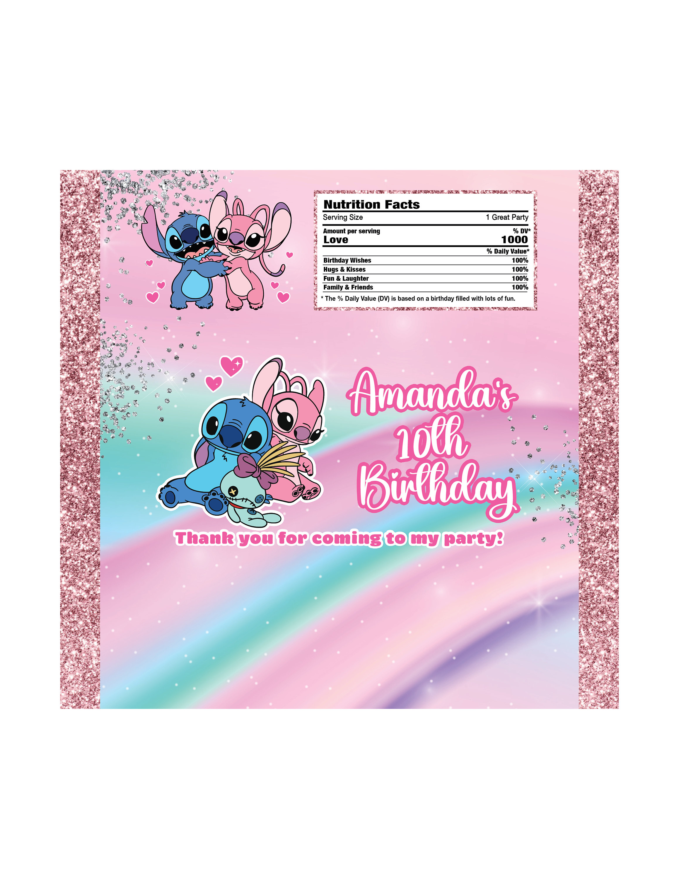 Bearbeitbare Lilo und Stitch Geburtstag M & M's Bag Vorlage, Lilo und Stitch Geburtstagsgeschenke, Disney Geburtstagsgeschenke, sofortiger Download, 1L