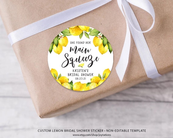 Custom Lemon Stickers, Printed or Digital File, Bridal Shower, She Found Her Main Squeeze, Thank You Sticker, Favor Sticker, Printable, 3L Il_570xn