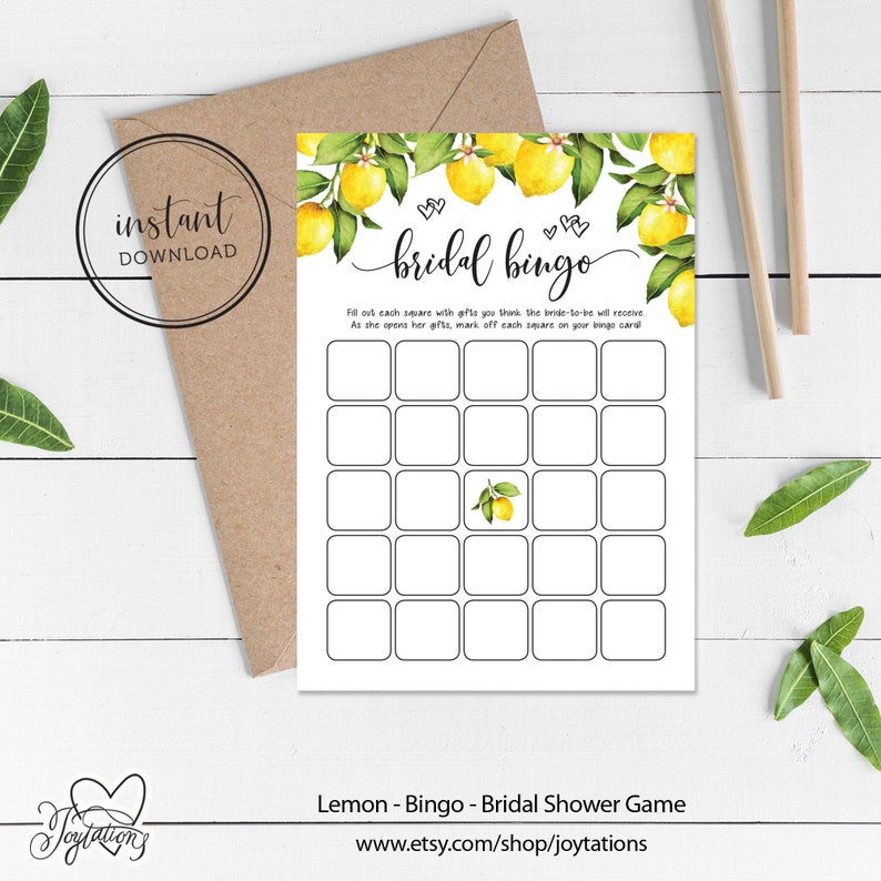 Lemon Bingo Bridal Shower Game Instant Download Printable Etsy