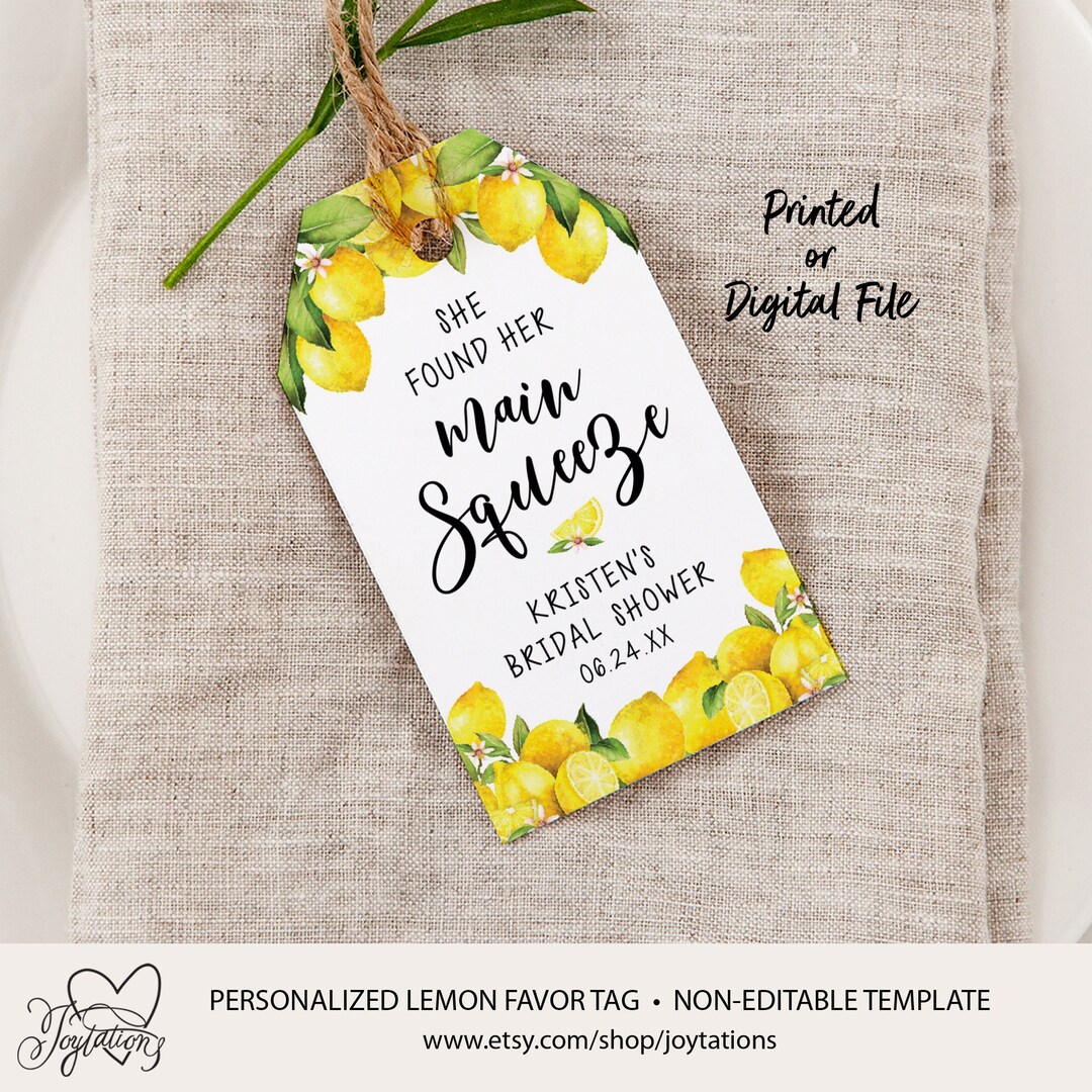 Lemon Bridal Shower Favor Tag Printed, She Found Her Main Squeeze ...