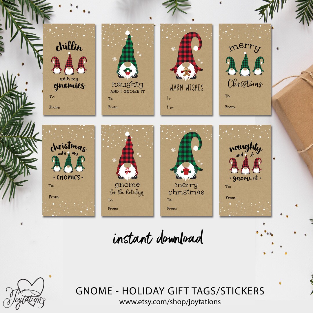 Gnome Christmas Gift Tags Gnome Holiday Gift Tags Christmas Etsy
