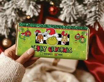 Die Grinch Christmas Hershey's Schokoriegelverpackung, Merry Grinchmas Candy Bar Wrapper, Weihnachtsschokoladenverpackung, 1G