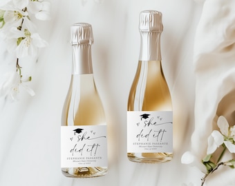 Etiquetas para botellas de champán personalizadas "She Did It Graduation", etiquetas para botellas de champán personalizadas para fiestas de graduación universitaria, ideas para recuerdos de graduación, 6 unidades