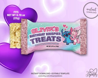 Lilo & Stitch Birthday Rice Krispies Treats Label Template, Lilo and Stitch Kids Birthday Party Favor, Disney Birthday Rice Krispies, 1L