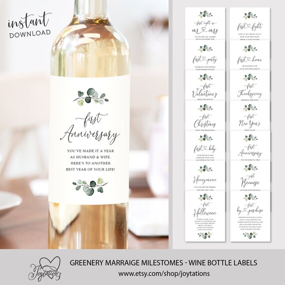Marriage Milestones Wine Labels Instant Download Printable Wedding 
