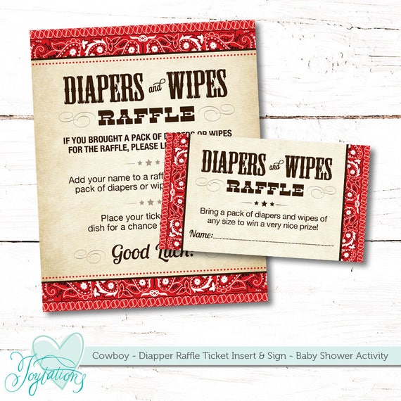 Cowboy Diapers And Wipes Raffle Ticket Insert Card Sign Baby Cowboy Diapers And Wipes Raffle Ticket Insert Card Sign Baby Shower Game Printable Instant Activity Boy Uni Red 005c