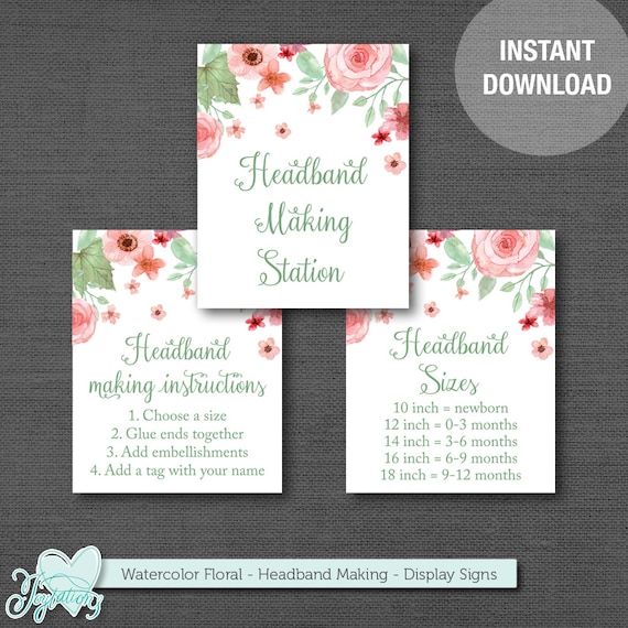 Watercolor Floral Headband Making Station Sign Printable Baby Watercolor Floral Headband Making Station Sign Printable Baby