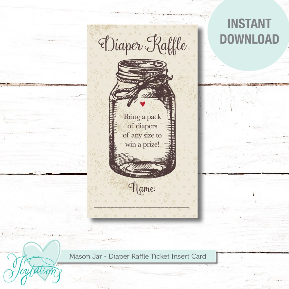 Mason Jar Diaper Raffle Ticket Insert Card and Sign Printable Etsy