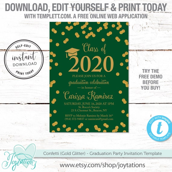 Confetti Graduation Party Invitation Template Instant Download Gold Glitter Graduation Party Invite Graduate College High School 50g By Joytations Catch My Party
