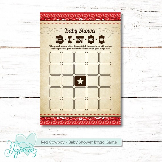 Red Cowboy Bingo Baby Shower Game Instant Download Printable