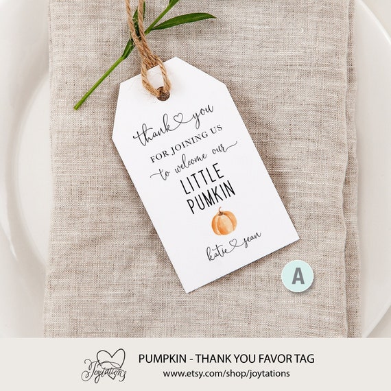 Pumpkin Baby Shower Favor Tag, Pumpkin Thank You Tag, Printable, Party Favors, gender reveal, boy, girl, gender neutral, Fall, Gift Tag, 2H Il_570xn