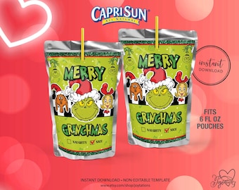 The Grinch CapriSun Labels Printable File, Grinchmas Juice Pouch Labels, Grinchmas Juice, Christmas Juice Pouch Label, 1G
