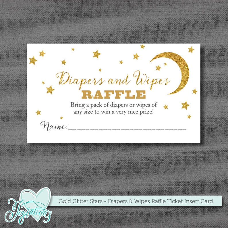 gold glitter and white stars diapers and wipes raffle ticket etsy