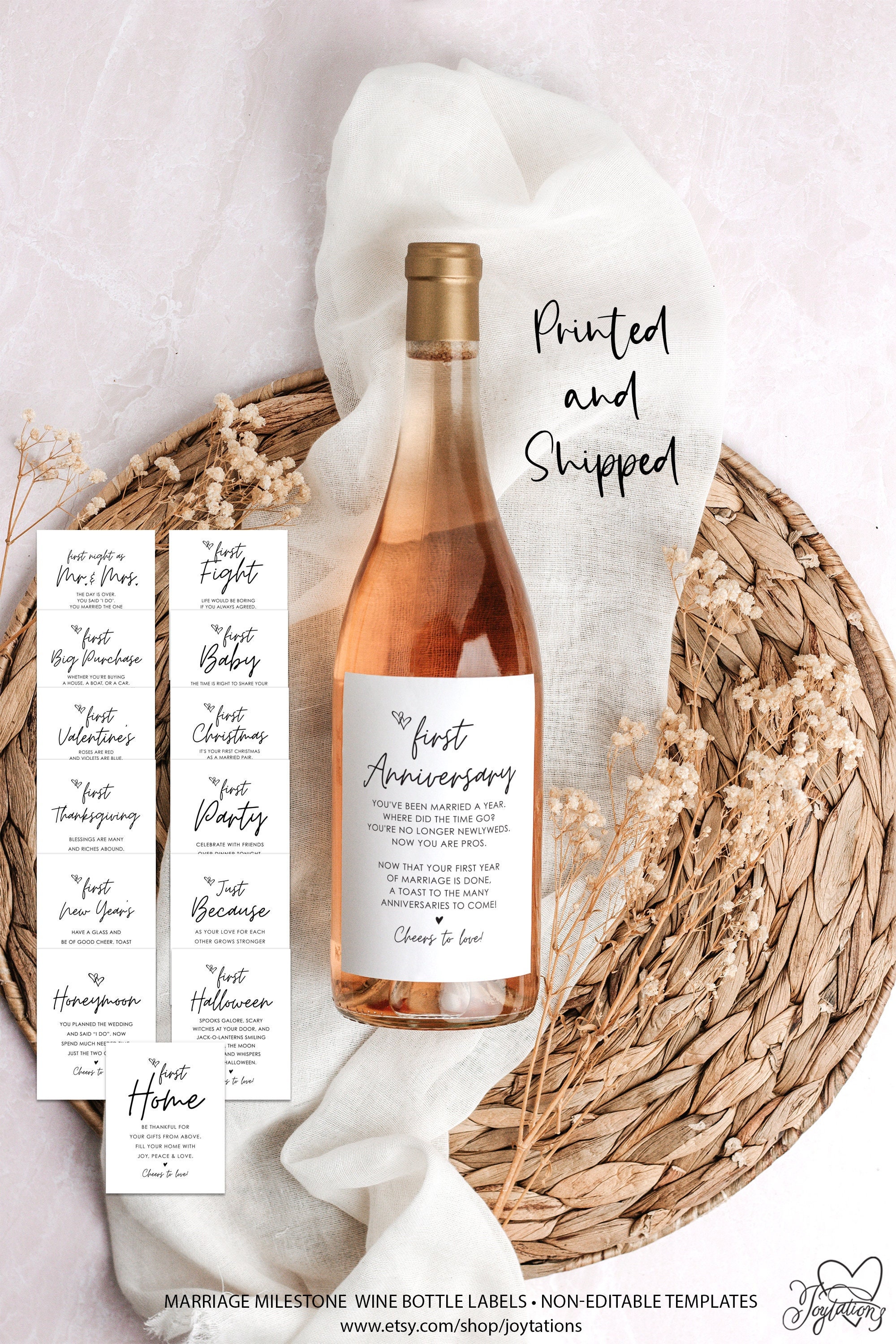 Printed Marriage Milestone Wine Bottle Labels, Year Of Firsts Wine Labels, Wedding Gift Idea, Bridal Shower Gift Idea, 1M