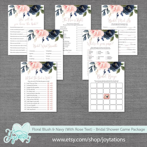 Floral Bridal Shower Game Package Deal, Blush, Navy, Rose Gold, Printable, Instant Download, Bundle, Set, Savings, Rustic, Bridal Games, 5F Il_570xn