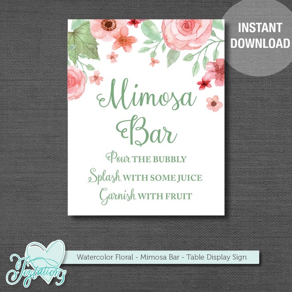 Watercolor Floral Mimosa Bar Table Display Sign Instant Download Watercolor Floral Mimosa Bar Table Display Sign Instant Download