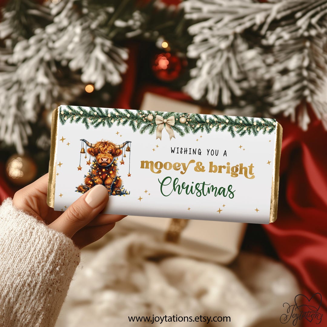 Highland Cow Christmas Hershey's Chocolate Bar Wrapper, Mooey Christmas ...