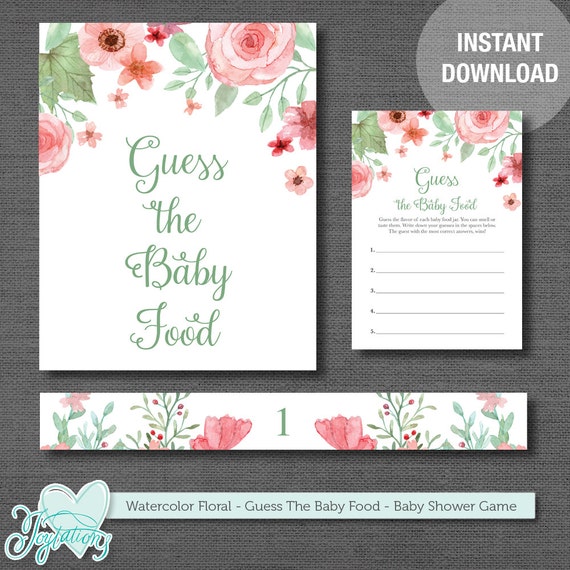 Guess The Baby Food Baby Shower Game Printable Watercolor Floral Guess The Baby Food Baby Shower Game Printable Watercolor Floral