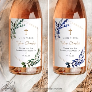 Boho Greenery Baptism Wine Bottle Label Printed, Christening, Communion, Confirmation, Wedding, Printable, 1C