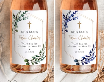 Boho Greenery Baptism Wine Bottle Label Printed, Christening, Communion, Confirmation, Wedding, Printable, 1C