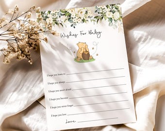 Winnie the Pooh Wishes For Baby Card Printed, Winnie The Pooh Baby Shower Game Printed, Little Hunny Gender Neutral Wishes For Baby Card, 5W