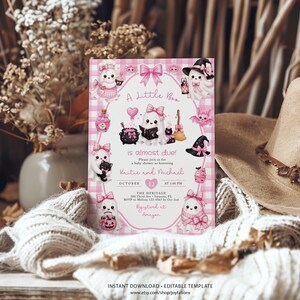 A Little Boo is Almost Due Pink Baby Shower Invite Template, Cute Pink Ghost Invitation For Girl, Baby Girl Halloween Invite Printable, 5H image 3
