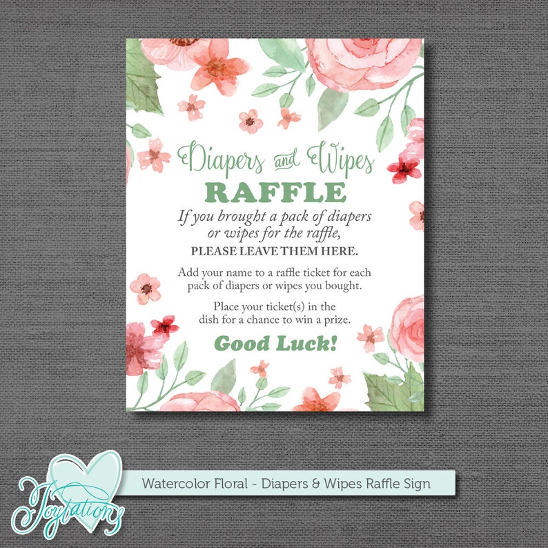 diapers and wipes raffle ticket insert card and sign printable etsy