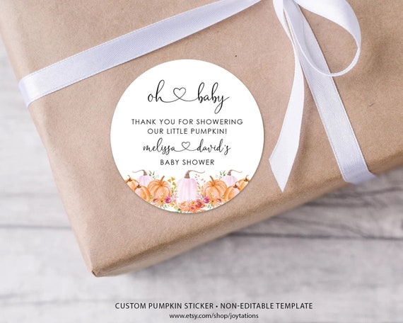 Pumpkin Baby Shower Stickers, Printed or Digital File, Gender Reveal, Labels, Thank You Sticker, Favor Sticker, Fall, 5P Il_570xn