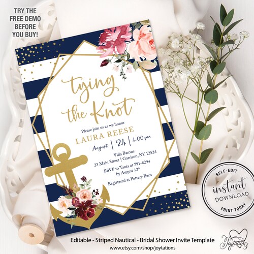 Nautical Bridal Shower Invitation Template Instant Download - Etsy