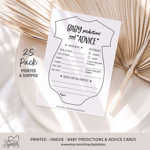 25 PACK PRINTED Onesie Baby Predictions and Advice Cards, Advice For The Parents, Baby Shower Game, Gender Neutral, Boy, Girl, 3H Il_570xn