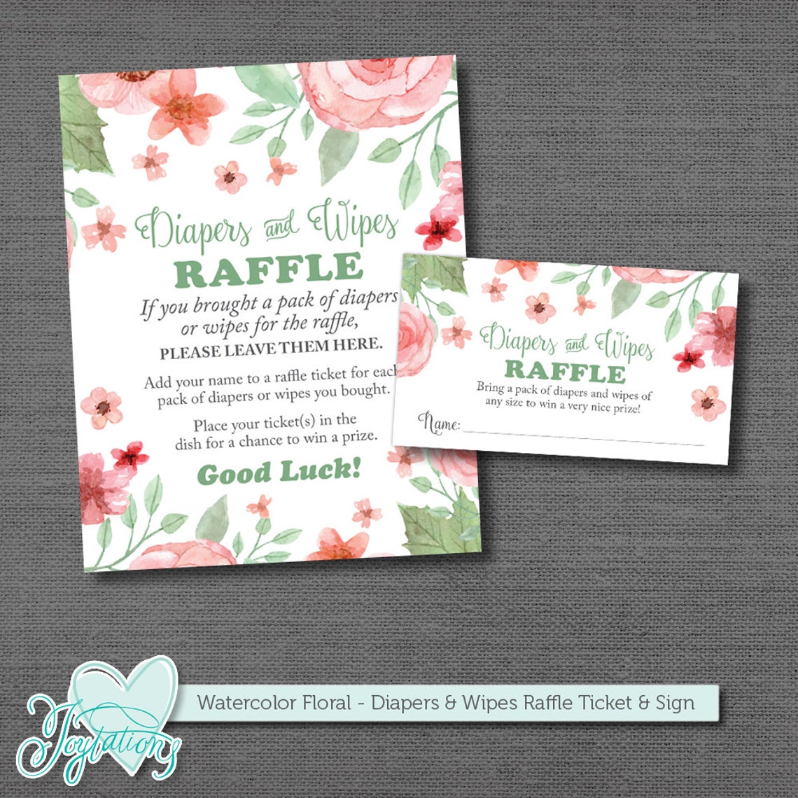 Diapers and Wipes Raffle Ticket Insert Card and Sign Printable Etsy
