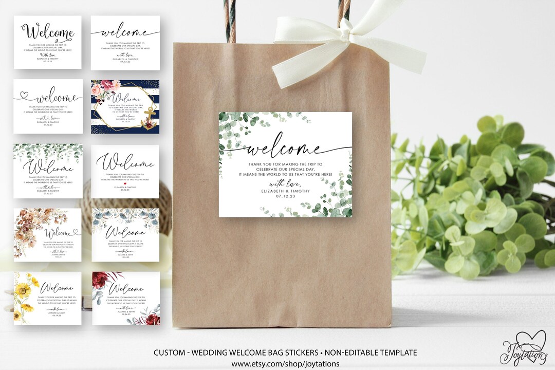Greenery Wedding Welcome Bag Stickers Printed, Welcome Bag for Hotel ...