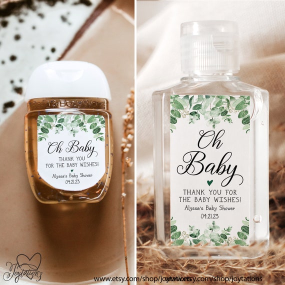 Greenery Baby Shower Hand Sanitizer Label Printed or Digital File, 4G